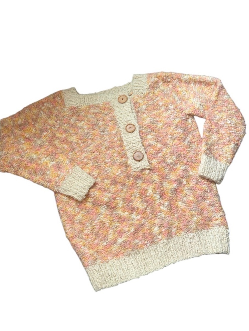 Cozy Multicolor Handmade Knit Sweater with Cream Trim